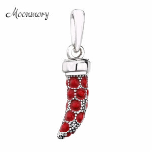 925 Silver Red Italian Horn Necklace Pendant Charm