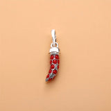 925 Silver Red Italian Horn Necklace Pendant Charm
