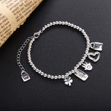 925 Silver Beads Chain Bracelet Small Pendant DIY Unisex Jewelry