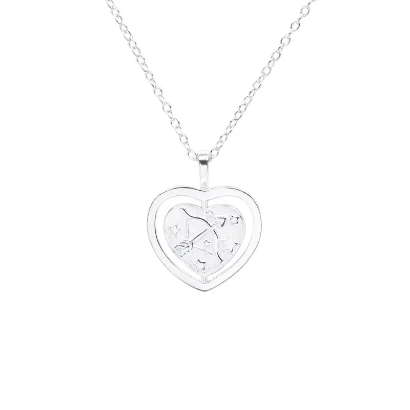 925 Silver Bow Arrow Heart Necklace Rotatable Fine Chain Couple