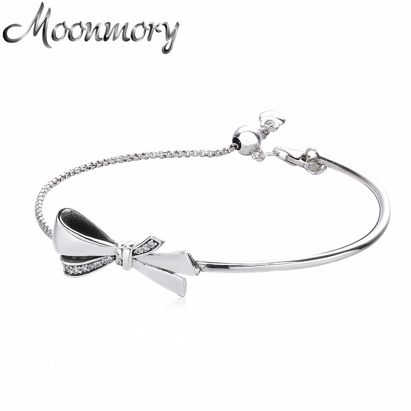 925 Silver Bow Tie Bracelet with Cubic Zirconia
