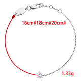 925 Silver CZ Big Crystal Red Rope Bracelet Half Red String Half Silver Chain