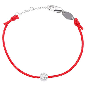 925 Silver CZ Big Crystal Red Rope Bracelet Half Red String Half Silver Chain
