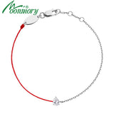 925 Silver CZ Big Crystal Red Rope Bracelet Half Red String Half Silver Chain