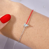 925 Silver CZ Big Crystal Red Rope Bracelet Half Red String Half Silver Chain