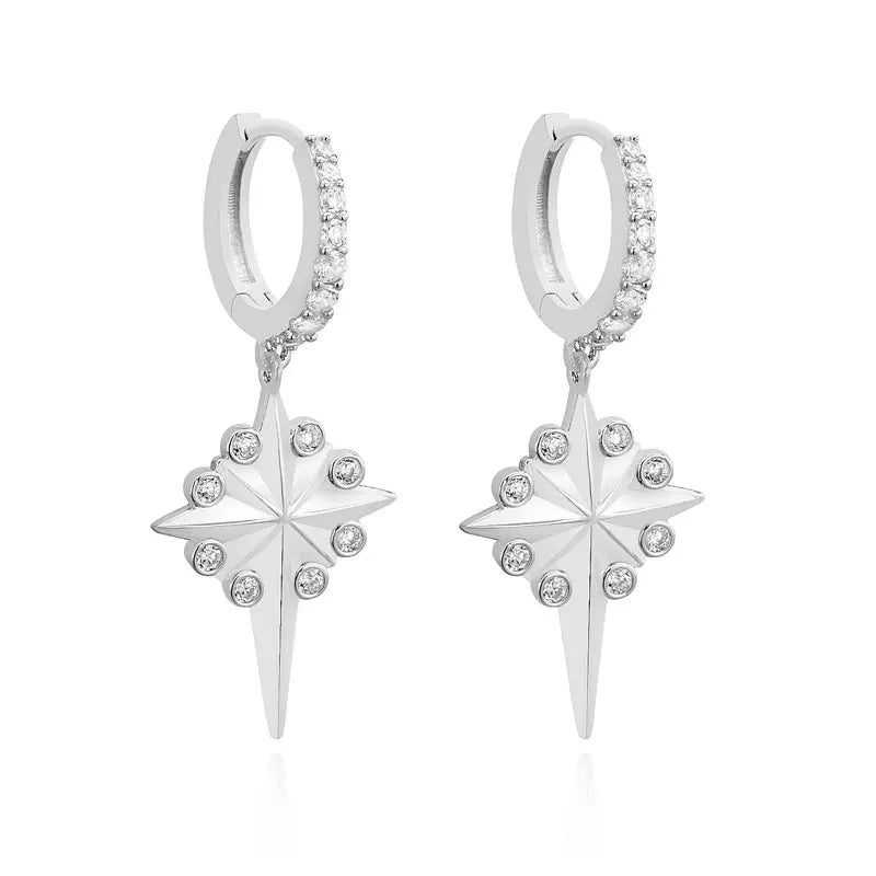 925 Silver CZ Full Stone Drop Pendant Earring Starlight Snowflake Drop Earring