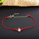 925 Silver Lock Red Thread Bracelet CZ Chain Rope Adjustable