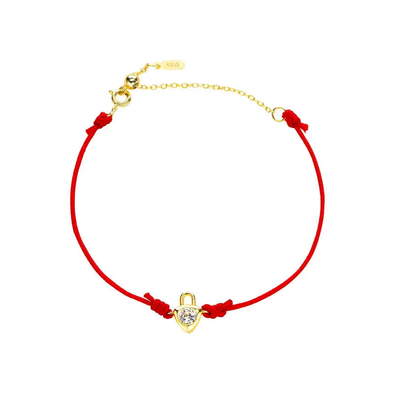 925 Silver Lock Red Thread Bracelet CZ Chain Rope Adjustable