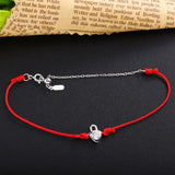 925 Silver Lock Red Thread Bracelet CZ Chain Rope Adjustable
