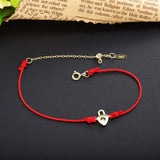 925 Silver Lock Red Thread Bracelet CZ Chain Rope Adjustable