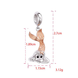 925 Silver CZ Mermaid Charm Pendant for Women DIY Jewelry