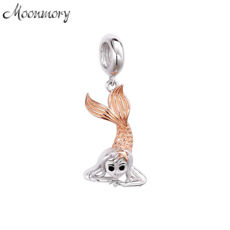 925 Silver CZ Mermaid Charm Pendant for Women DIY Jewelry