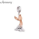 925 Silver CZ Mermaid Charm Pendant for Women DIY Jewelry