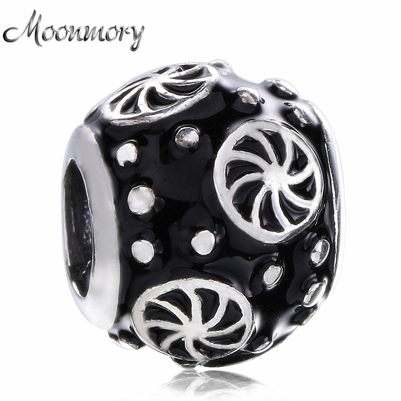 925 Silver Charm Enamel Wheels & Dots Round Bead Bracelet Bangle Diy Jewelry