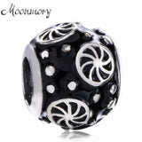 925 Silver Charm Enamel Wheels & Dots Round Bead Bracelet Bangle Diy Jewelry