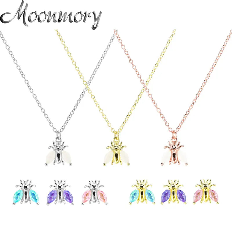 925 Silver Colorful Bee Insect Necklace for Women European Pop Animal Shape