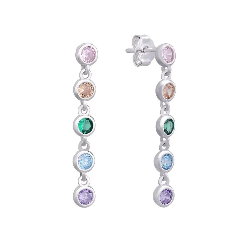 925 Silver Zircon Bead Stud Earring Punk Crystal Tassel Piercing Jewelry