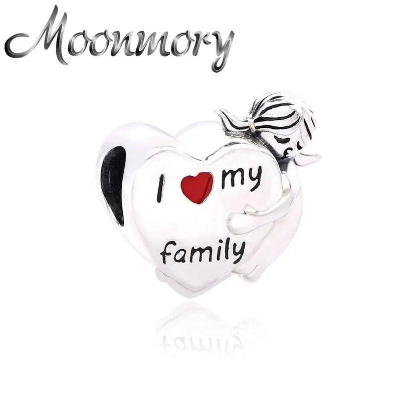 925 Sterling Silver Girl Beads For Women Love Family Heart Charm Bead