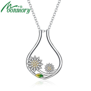 925 Silver Cz Ring Holder Necklace Sunflower Women's Necklace