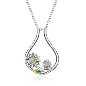 925 Silver Cz Ring Holder Necklace Sunflower Women's Necklace