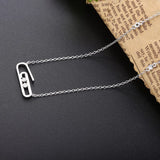 925 Silver Double Zircon Safety Pin Link Necklace CZ Paper Clip Dangle Collar