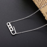 925 Silver Double Zircon Safety Pin Link Necklace CZ Paper Clip Dangle Collar