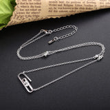 925 Silver Double Zircon Safety Pin Link Necklace CZ Paper Clip Dangle Collar