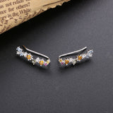 925 Silver Ear Pin Clip Safety Euphoria Earrings Rainbow Crystal Punk