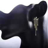 925 Silver 18K Tassel Earrings CZ Star Pendant Jewelry