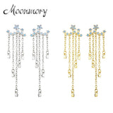 925 Silver 18K Tassel Earrings CZ Star Pendant Jewelry