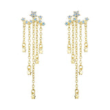 925 Silver 18K Tassel Earrings CZ Star Pendant Jewelry