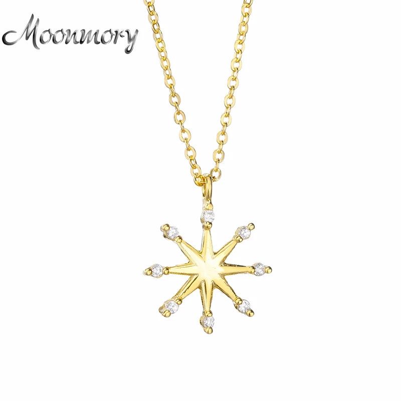 925 Silver Snowflake Pendant Necklace Women with Stone