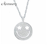925 Silver Women Smile Pendant Necklace Long Chain Jewelry Gift