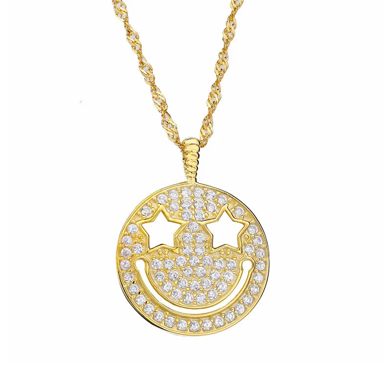 925 Silver Women Smile Pendant Necklace Long Chain Jewelry Gift