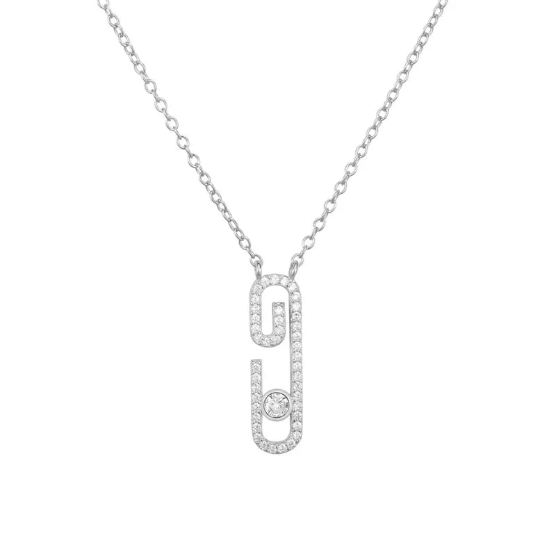 925 Silver Zircon Pendant Women Necklace Crystal Chain Collier Jewelry