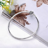 925 Silver Heart Snowflake Bangle Bracelet Women DIY Bead Jewelry Christmas