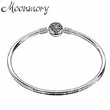 925 Silver Heart Snowflake Bangle Bracelet Women DIY Bead Jewelry Christmas