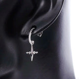 925 Silver Hip Hop Cross Dangle Earrings Punk Rock Style Jewelry