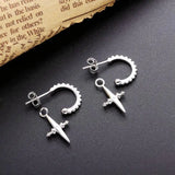 925 Silver Hip Hop Cross Dangle Earrings Punk Rock Style Jewelry