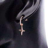 925 Silver Hip Hop Cross Dangle Earrings Punk Rock Style Jewelry