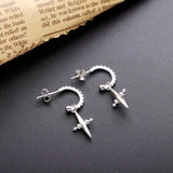 925 Silver Hip Hop Cross Dangle Earrings Punk Rock Style Jewelry
