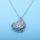925 Silver Heart Family Tree Pendant Choker Necklace for Women
