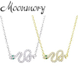 925 Silver Snake Dangle Zircon Necklace Animal CZ Pendant Long Jewelry
