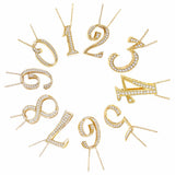 925 Silver Number 0-9 Pendant Necklace Crystal Letter Long Necklace