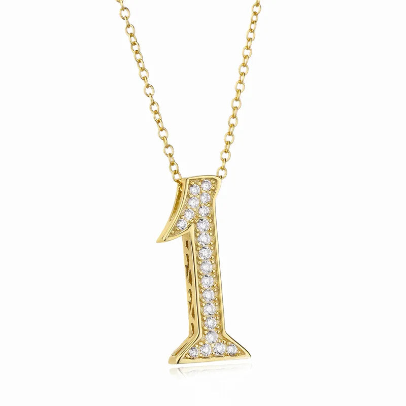925 Silver Number 0-9 Pendant Necklace Crystal Letter Long Necklace
