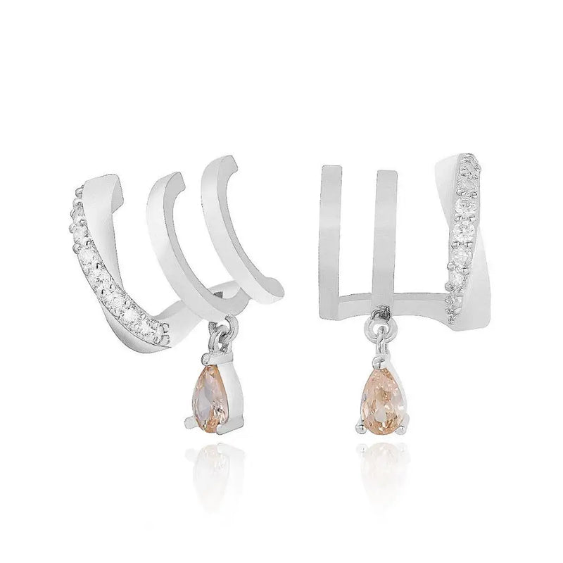 925 Silver Orange Zircon Circle Stud Earring Crystal Round Piercing Jewelry