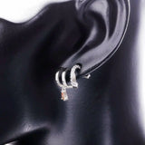 925 Silver Orange Zircon Circle Stud Earring Crystal Round Piercing Jewelry