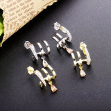 925 Silver Orange Zircon Circle Stud Earring Crystal Round Piercing Jewelry
