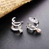 925 Silver Orange Zircon Circle Stud Earring Crystal Round Piercing Jewelry