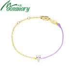 925 Silver Pink Purple Crystal Bracelet Golden Chain Rope Jewelry